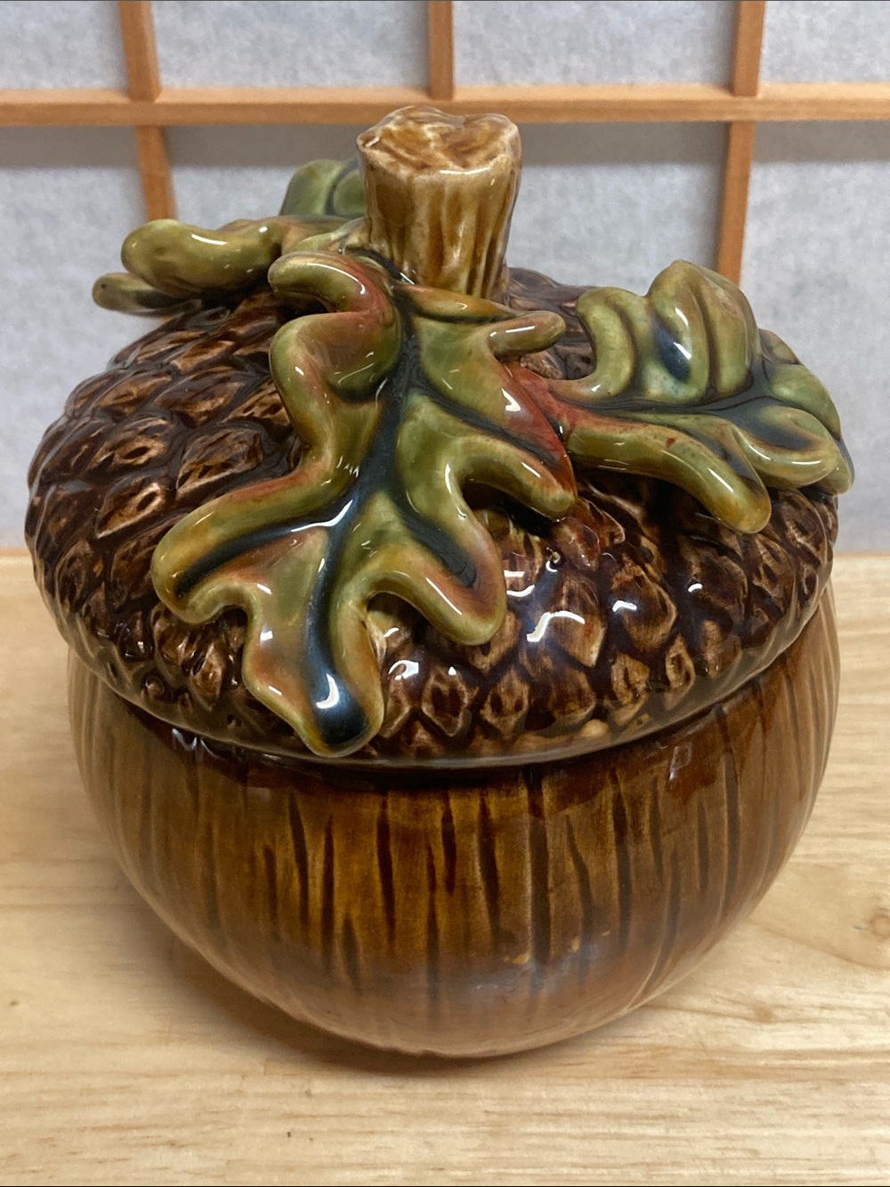 Ceramic Acorn Canister with Oak Leaf Lid - Picture 2 of 11